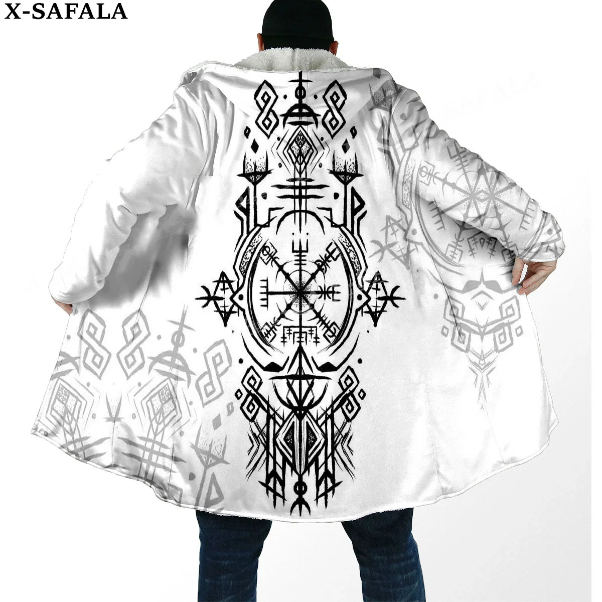 Symbol Tattoo Viking Totem Arts Thick Warm Hooded Cloak Men Overcoat Coat Windproof Fleece Cape Robe Hooded Blanket-6