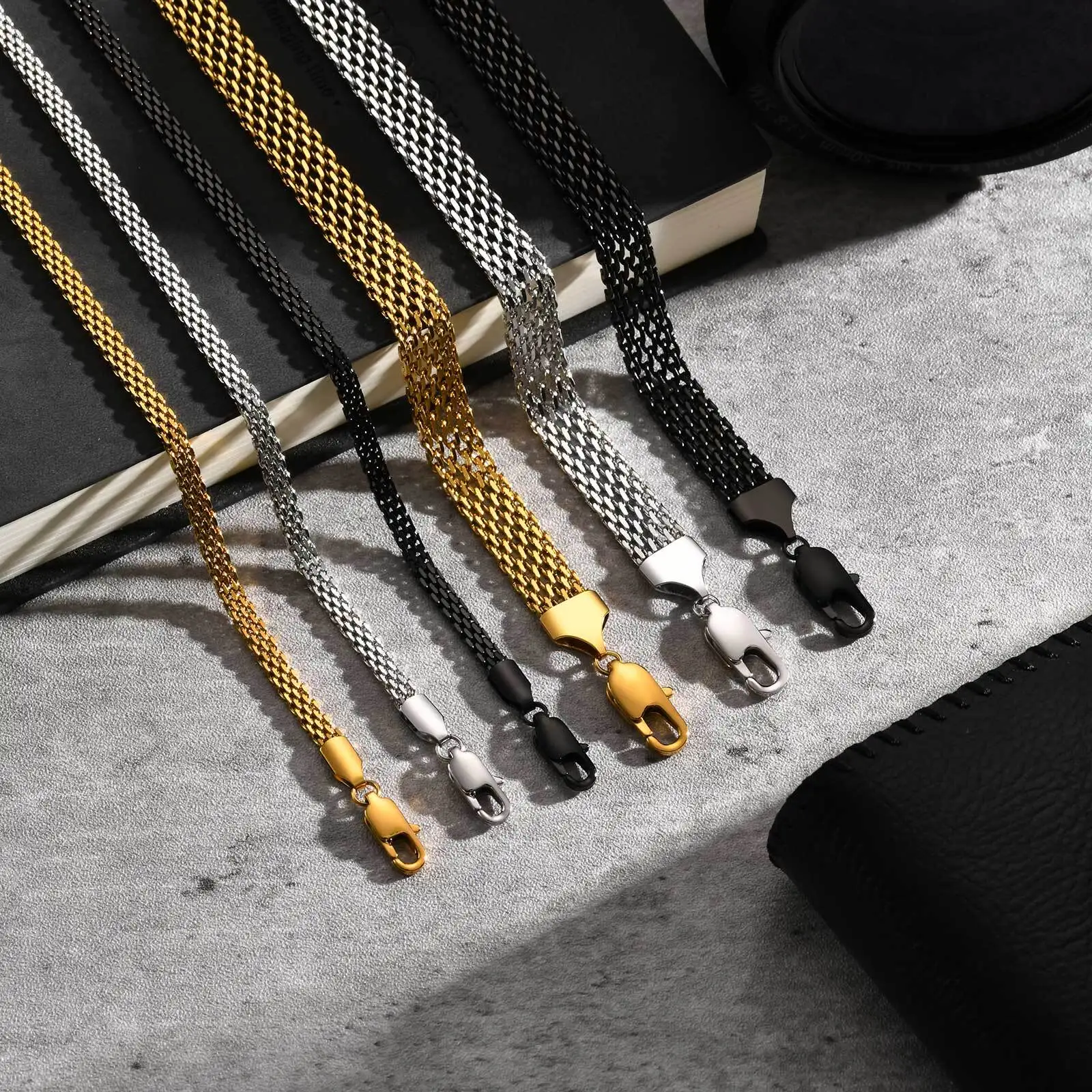 

3/8mm Mesh Strap Chain Bracelet for Men Boys,Stylish Stainless Steel Adjustable Wristband,Simple Minimalist Jewelry Gift