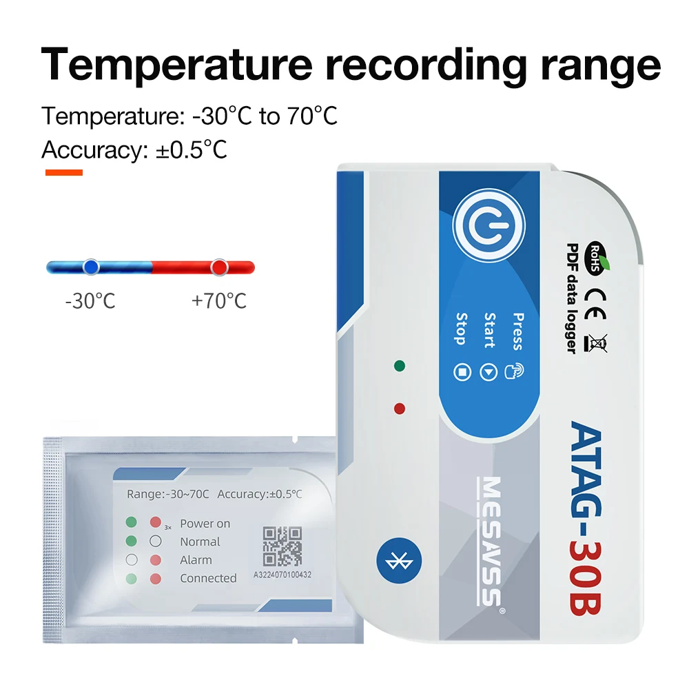 

Bluetooth 180-дневный регистратор данных о температуре, 65000-точечный датчик температуры, высокоточный PDF-рекордер Atag-30B