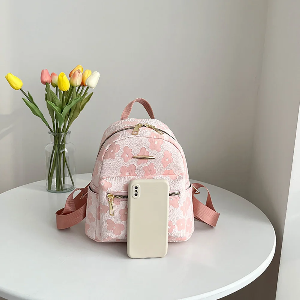 Fashion Flower Print Pure Small Backpack for Girls Casual Soft Canvas School Bag