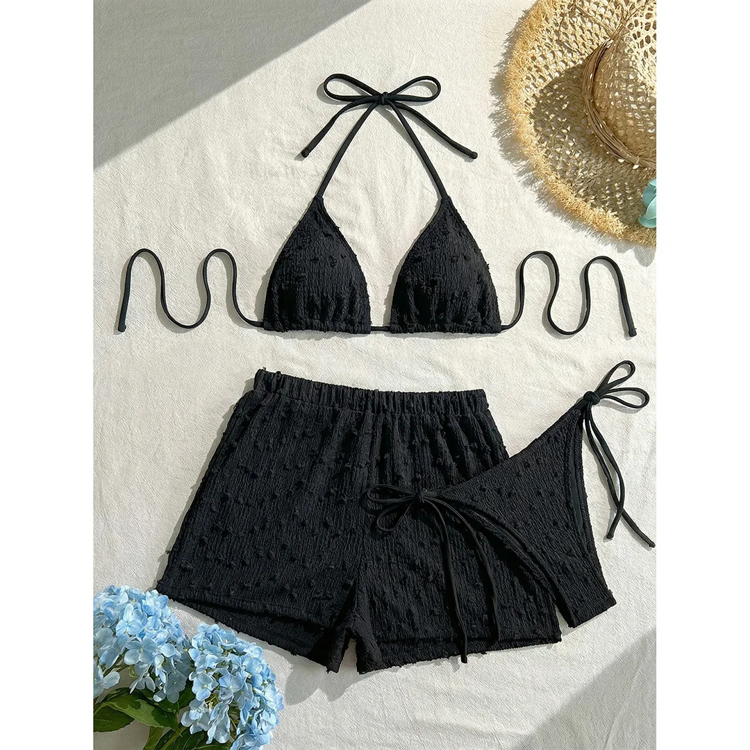4 Farben, verführerischer Bikini mit Trägerdesign, Damen-Badeanzug, dreiteiliges Bikini-Set mit Shorts, Damen-Badebekleidung, Badeanzug, Schwimmbekleidung V7843W. – Detail 12
