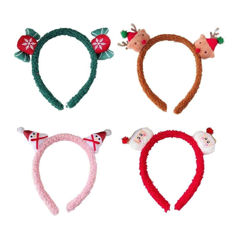 Softable Plush Hairband Christmas Celebrations Hair Hoop Santa Headbands for Women and Kids