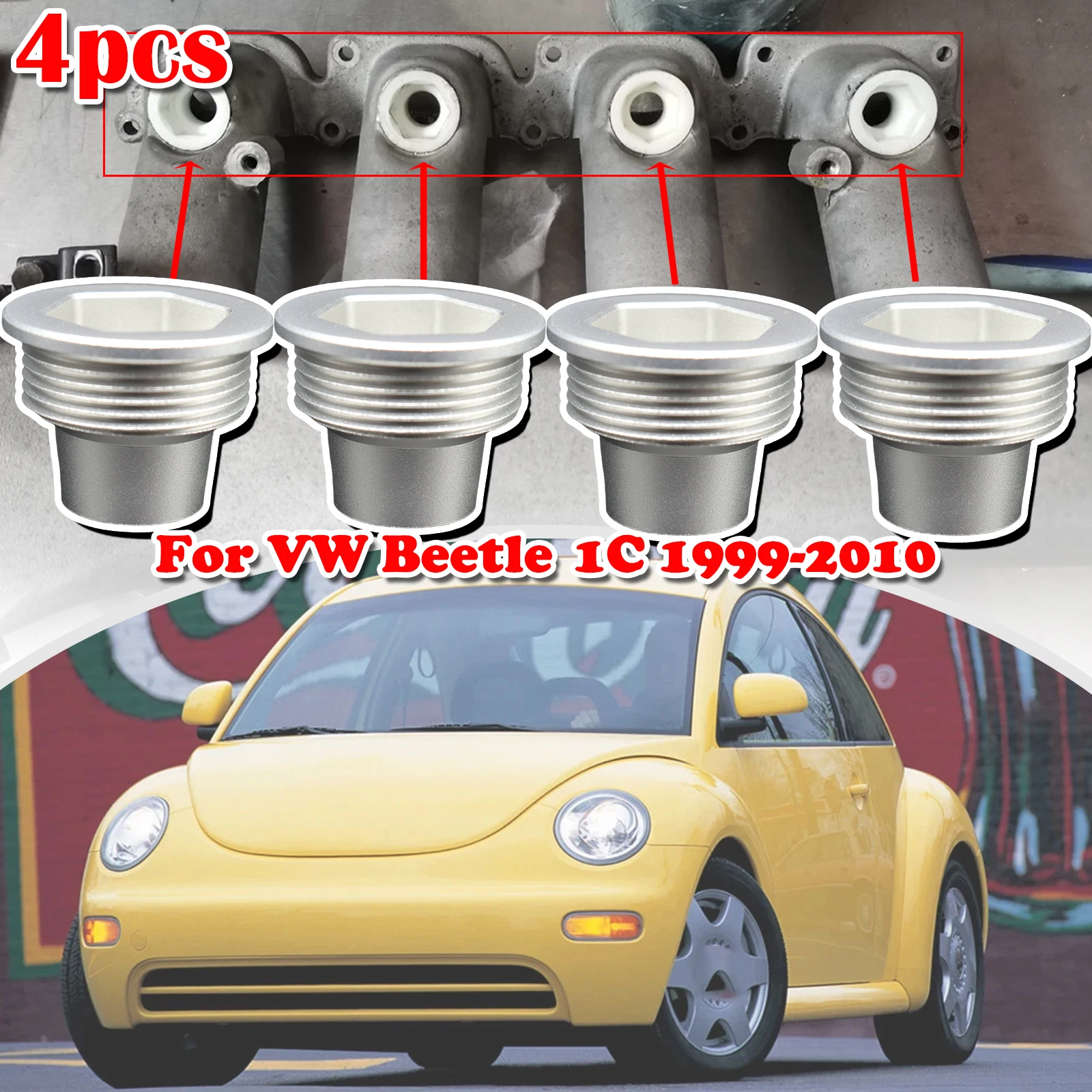 

Set of 4 Upgrade Aluminum Fuel Injector Insert Cup Seat For VW Beetle 1C Car Replacement Parts 06B133555H 1999 2000 2001 - 2010