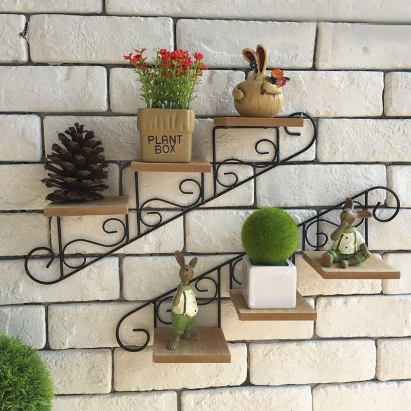 American retro pastoral creative staircase shape cafe clothing store wall decoration can be placed wall hanging iron art upward