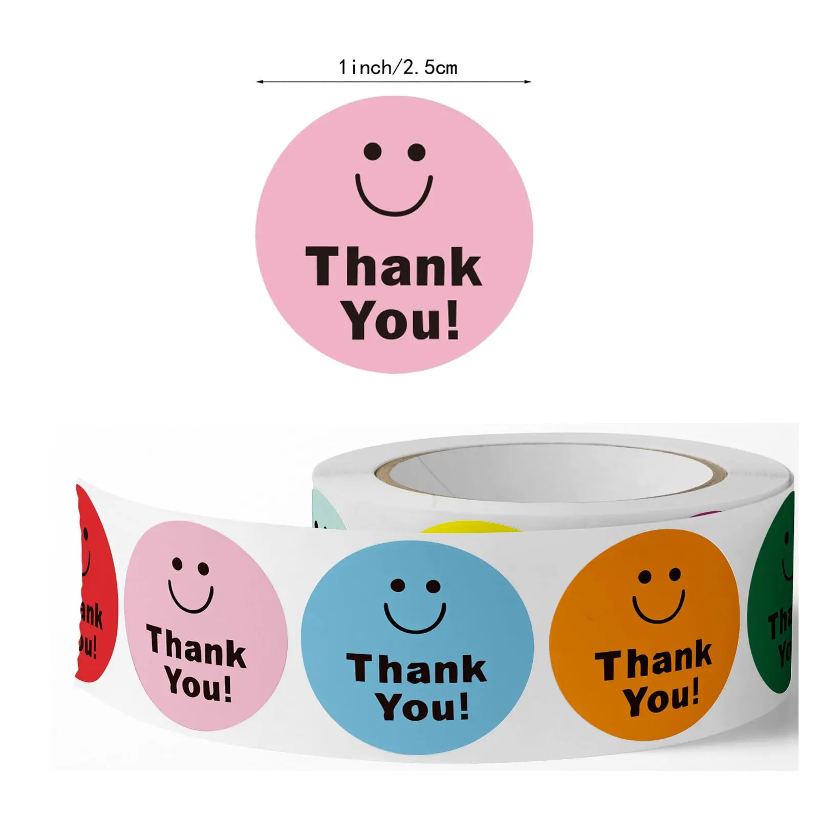 500 Pcs Thank You Stickers 8 Designs Colorful Smiley 1 Inch Thank You Stickers for Packaging Thank You Stickers for Baking