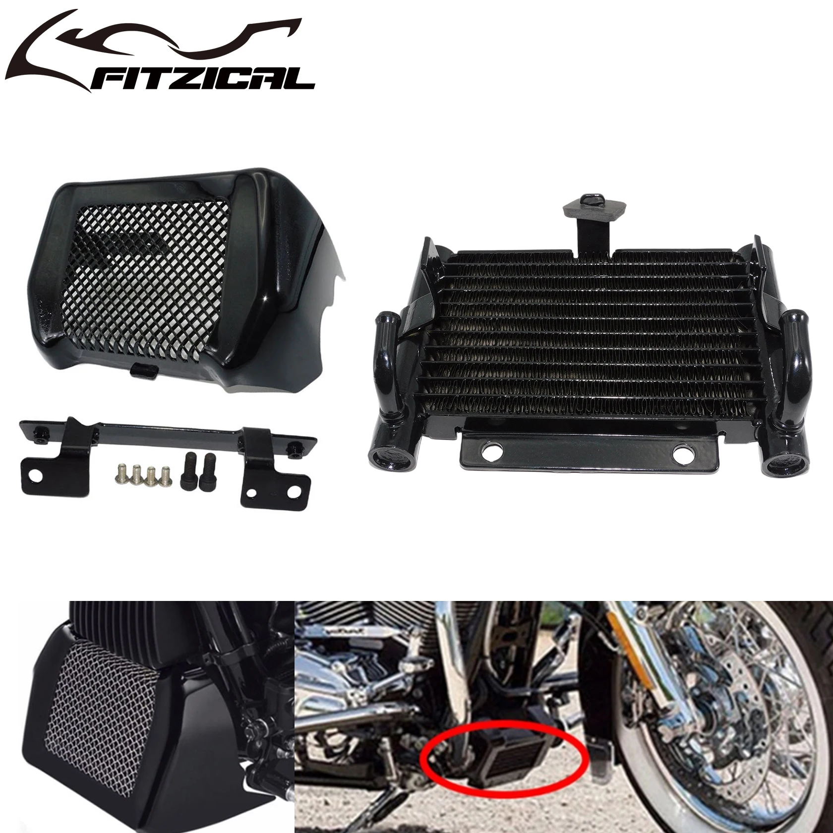 Motorcycle Black Oil Cooler Cover Kit With Bracket Repalcement Radiator Water Tank For Harley Touring Road King Glide FLH 17-Up