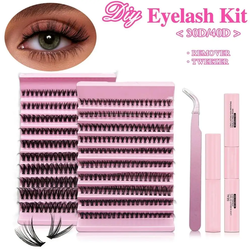 Kit de extensión de pestañas 30D40D DIY con pinzas, pegamento y sello, pestañas individuales reutilizables para fiesta, escenario, Festival, maquillaje de ojos