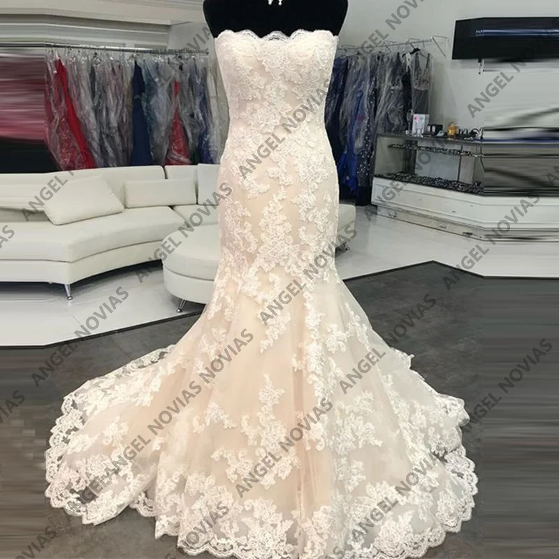 

Angel Novias винтажные кружевные свадебные платья русалки, свадебные платья по индивидуальному заказу, свадебное платье с аппликацией, вечернее платье, платья de