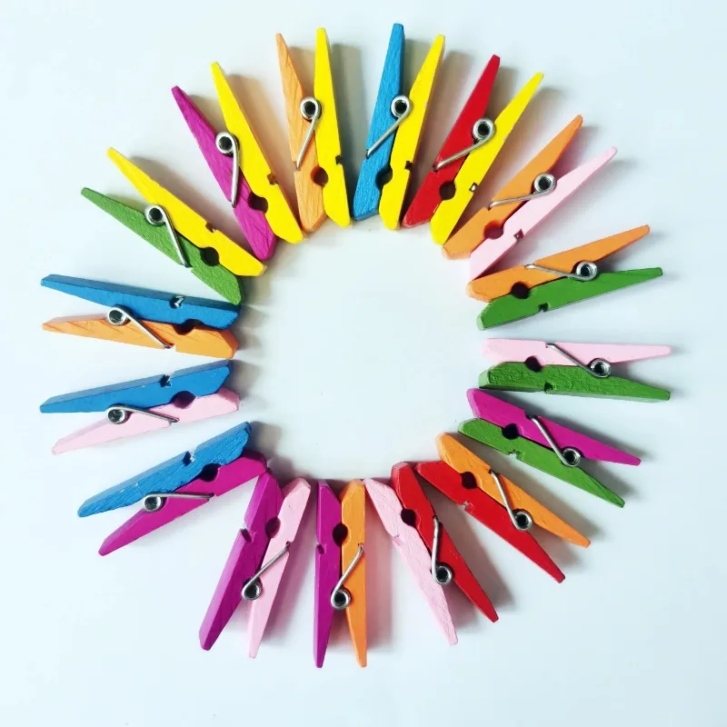 20pcs Colorful Wooden Clips Photo Clips DIY 36mm*10mm Clothespin Photo Paper Clothespin Craft Clips Portable Wood Clamp