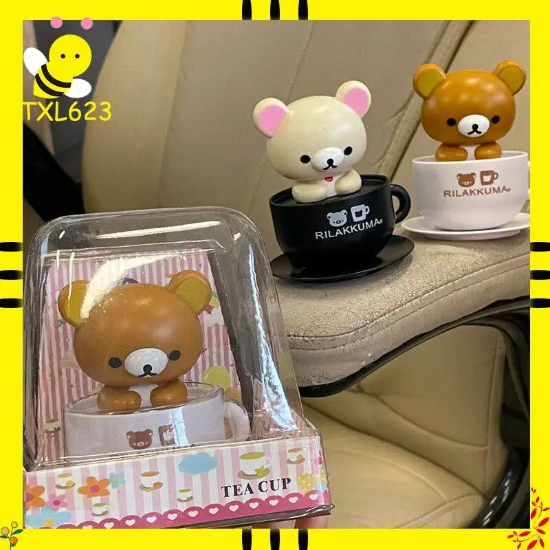 Nuevo Rilakkuma, Adorable Oso de Peluche con Movimiento de Cabeza, Modelo para Coche, Energía Solar, Adorno de Mesa, Decoración del Hogar, Figuras de Dibujos Animados, Juguete para Niños, Regalo