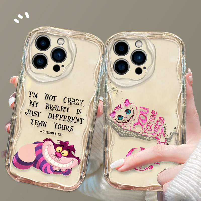 Disney Alice Cheshire Cat Phone case For Apple iPhone 15 14 13 12 11 Pro X XR XS Max Plus 8 7 Plus SE Wave Oil Cover