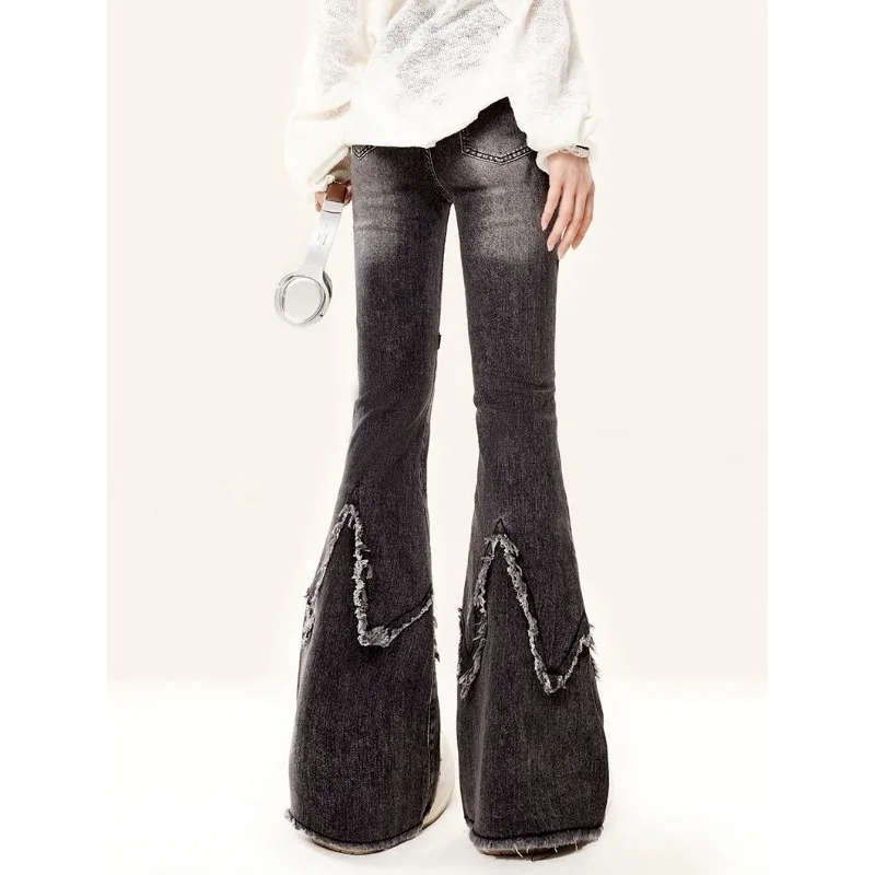 Vintage Amerikaanse zwart gewassen Street Spice Girls Y2k broek dames trendy ontwerp veelzijdige slim fit hoog getailleerde uitlopende jeans