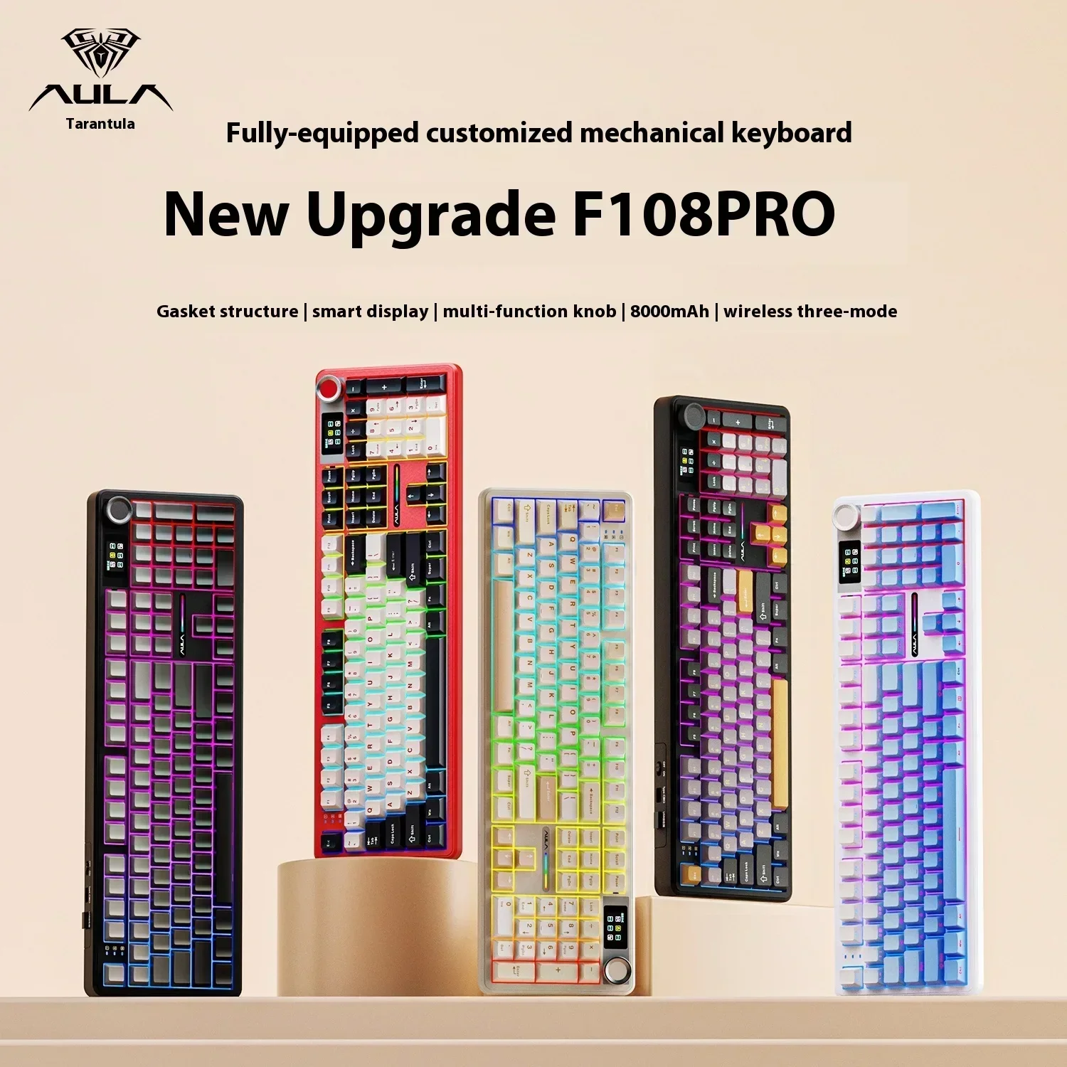 AULA New F108Pro 3Mode Wireless Mechanical Keyboard Gold-Plated Positioning Board RGB Gasket Customize Hot Swap Gaming Keyboards