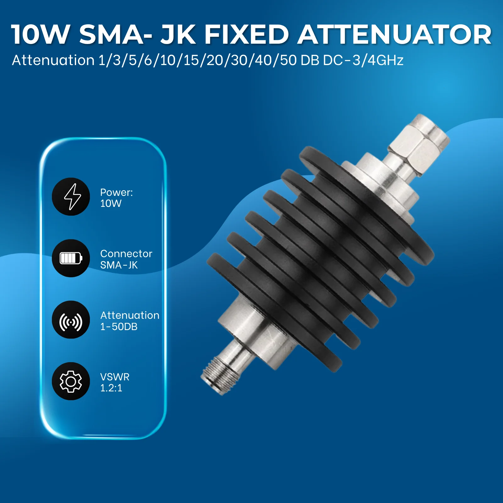 10W SMA Coaxial Attenuator, 50ohm, 3GHz 4GHz  1dB, 2dB, 3dB, 40dB,10W SMA Coaxial 4ghz Attenuator