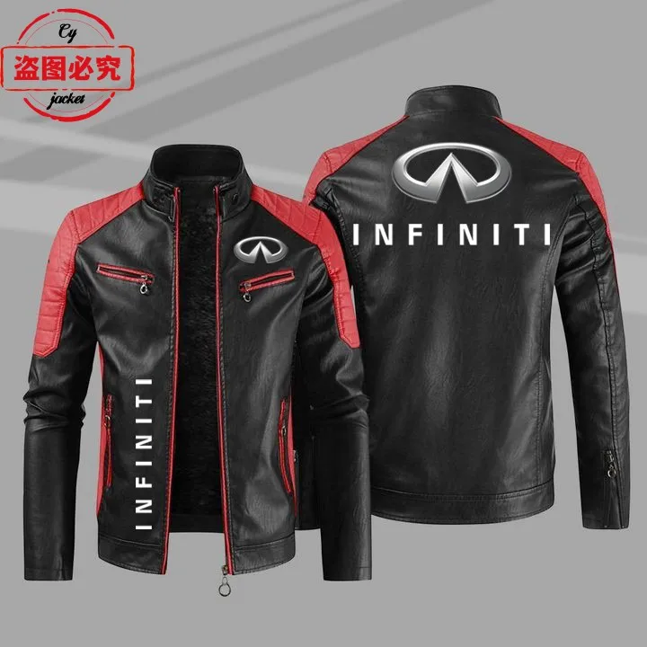 Infiniti logo jacket, vintage pu leather jacket, windproof autumn and winter men's contrasting leather jacket