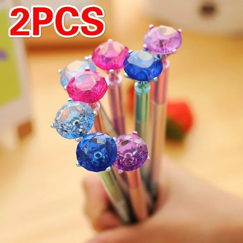 2pcs Kawaii Crystal Style Ballpoint Pen Plastic Trendy Korean Pens for School Student Stationery Office Writing Supplies