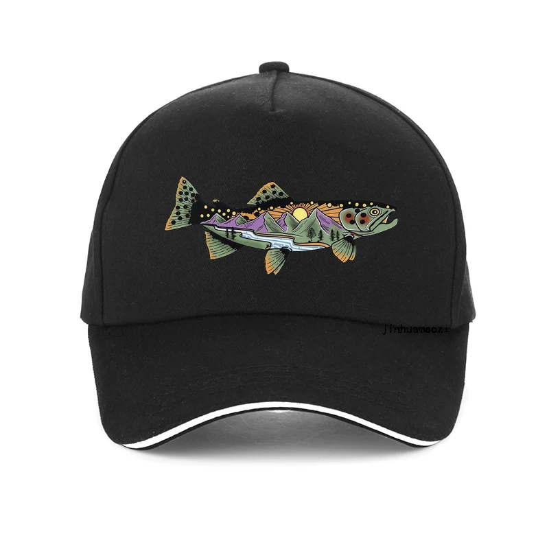 

Cartoon Snake River Mountain Trout Outdoor fishing baseball cap fashion Men women Summer Camping adventure hiking Bonnet hat