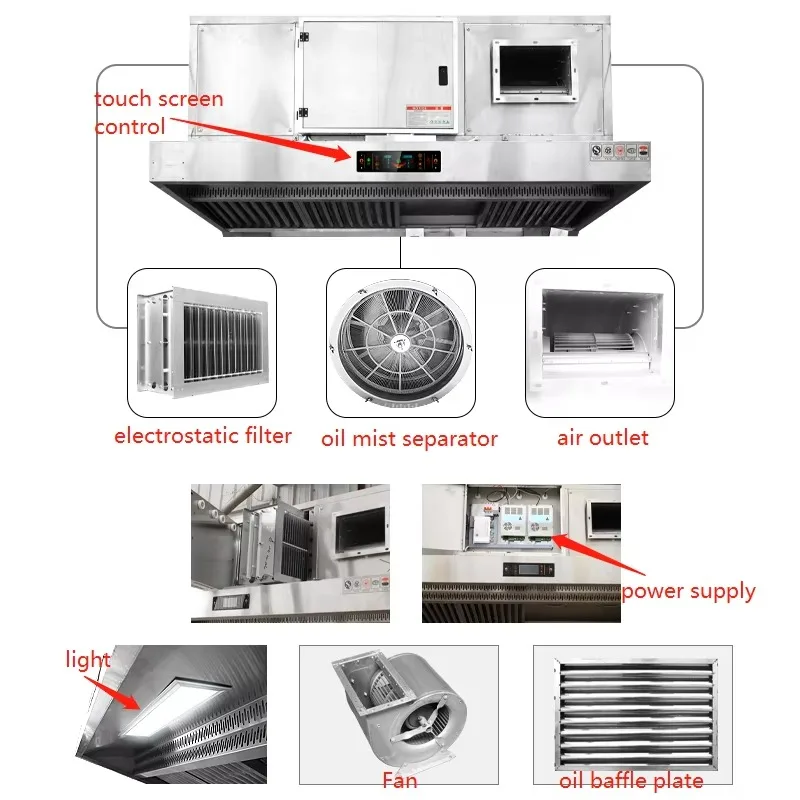 Hotel Kitchen Stainless Steel Kitchen Hood Filter Smart Range Hoods Extractor Hood with LED Display