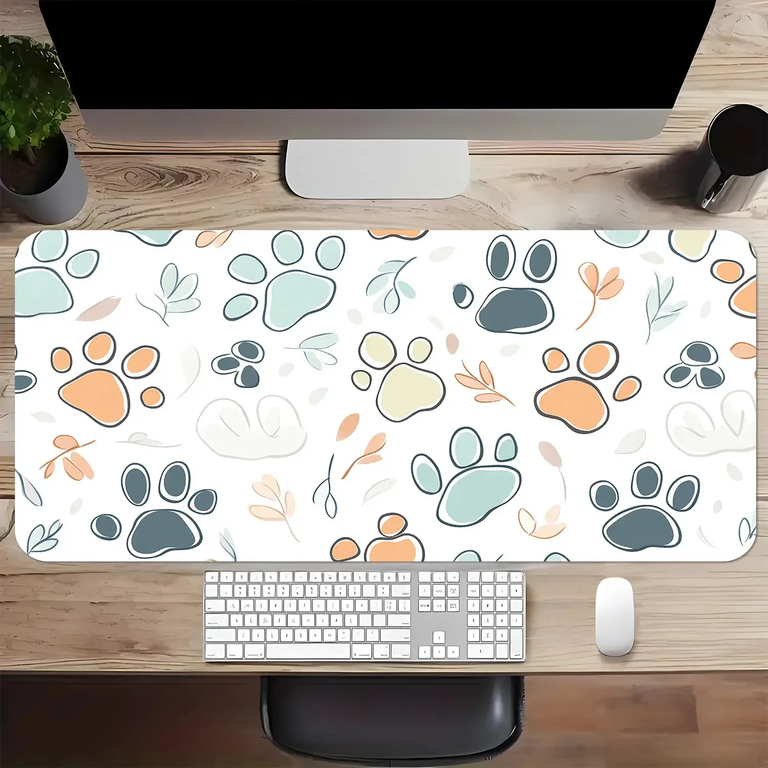 

Cute Puppy Paw Print Large Gaming Mouse Pad with Stitched Edges and Anti Slip Rubber Base