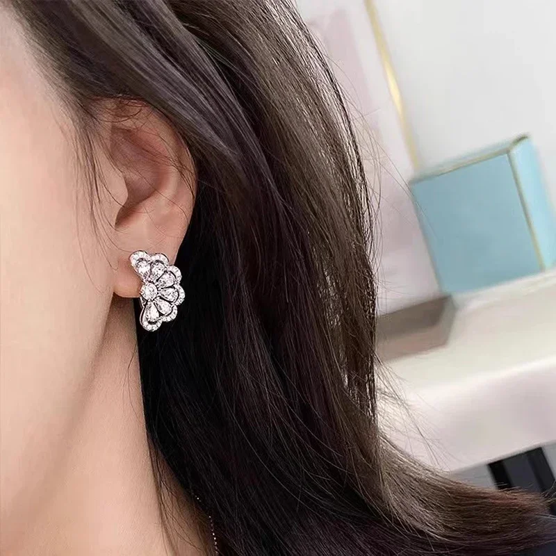CAOSHI Delicate Flower Stud Earrings for Women Bright Zirconia Jewelry for Engagement Fashion Lady Wedding Ceremony Accessories