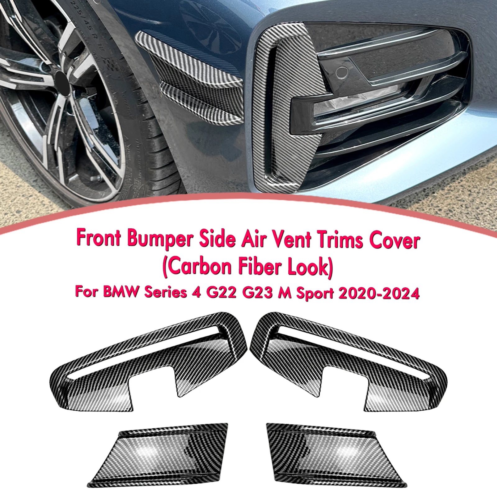 Front Side Air Vent Spoiler Bumper Intake Canard Fin For BMW 4 Series G22 G23 M Sport 2020-2024