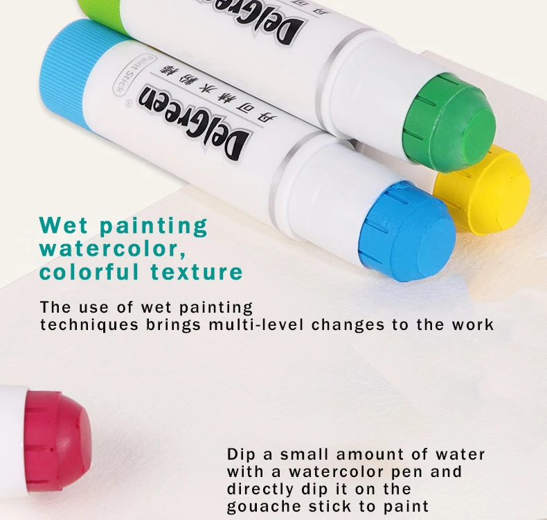 Professioneller fester Gouachestift, Basic/Macaron-Pastelle, Buntstifte, Malerei, Kinder, Zeichnen, Kunstbedarf, ungiftiger Wachsstift, DELGREEN – Detail 10