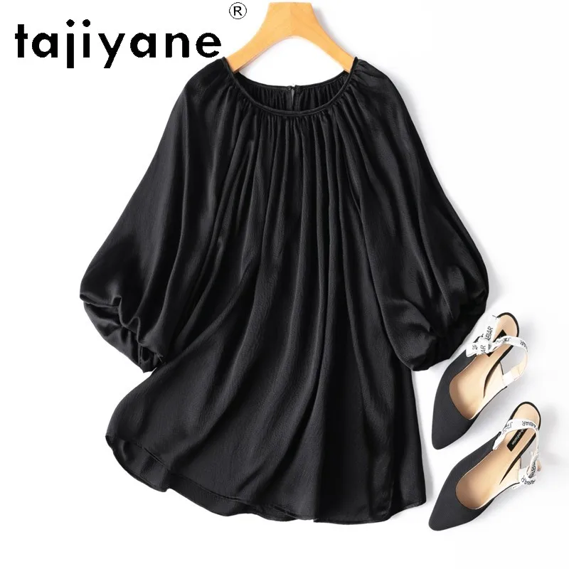 

TAJIYANE 100% Mulberry Silk 20 Momme T Shirts for Woman Summer Women Clothing 2024 New Arrivals Black Top Loose Fit Womens Топи