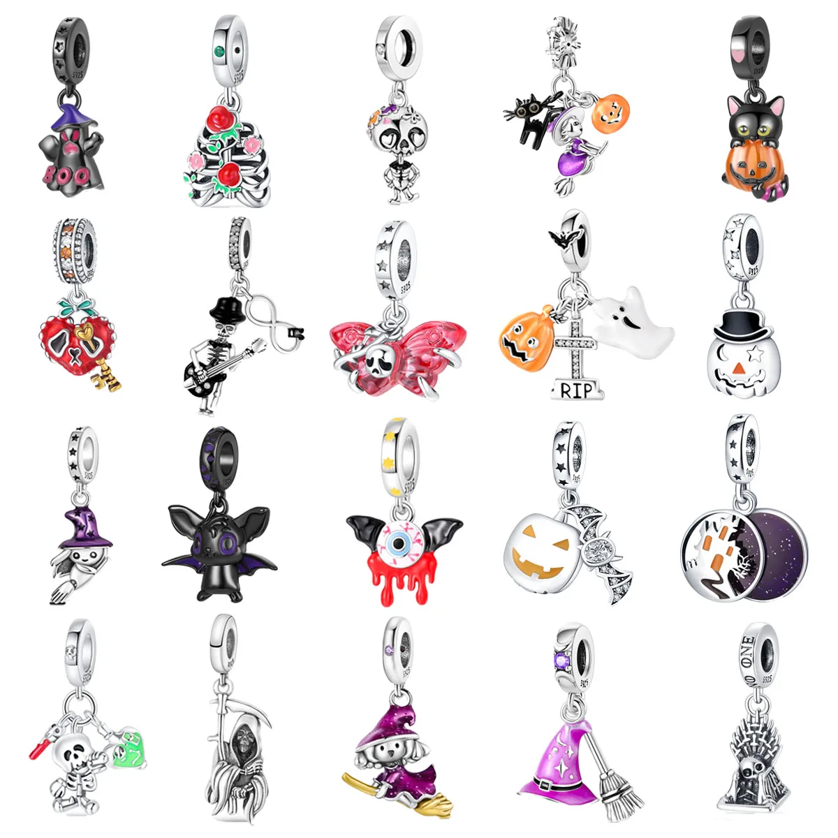 

Original 925 Charms Sterling Silver Halloween Skull Wizard Ghost Pumpkin Pendant for Pandora DIY Bracelet Women's Jewelry Gift