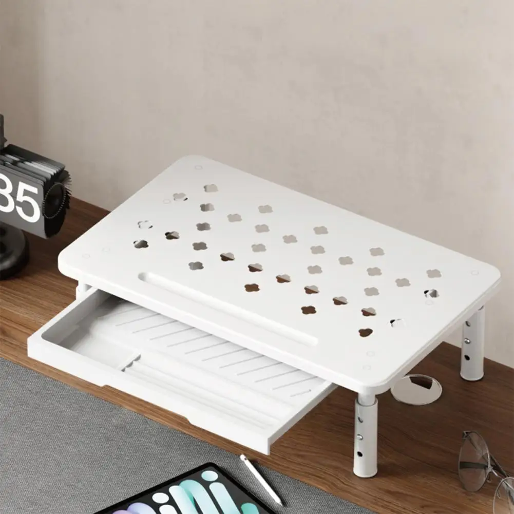 Supporto per laptop con regolazione dell'altezza a 3 livelli Supporto per monitor per computer Supporto per monitor ventilato in acciaio laminato a freddo con cassetto per ufficio