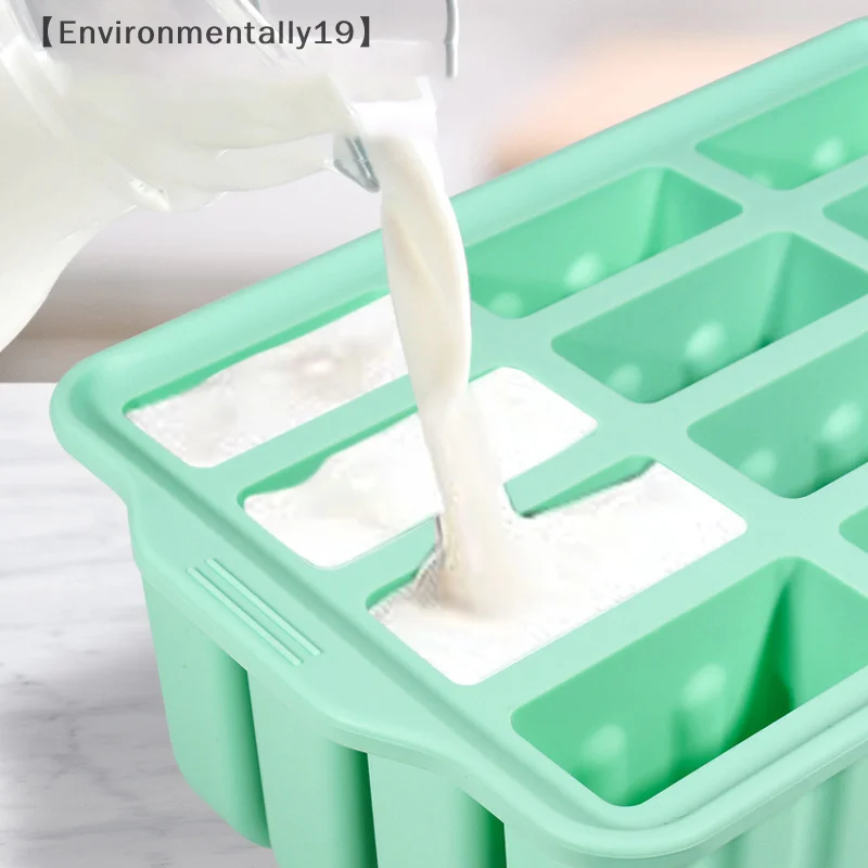 12 Consecutive Ice Cream Molds Easy To Demold Silicone Popsicle Trays For Freezer Homemade Ice Cube With Lid Kitchen Dessert