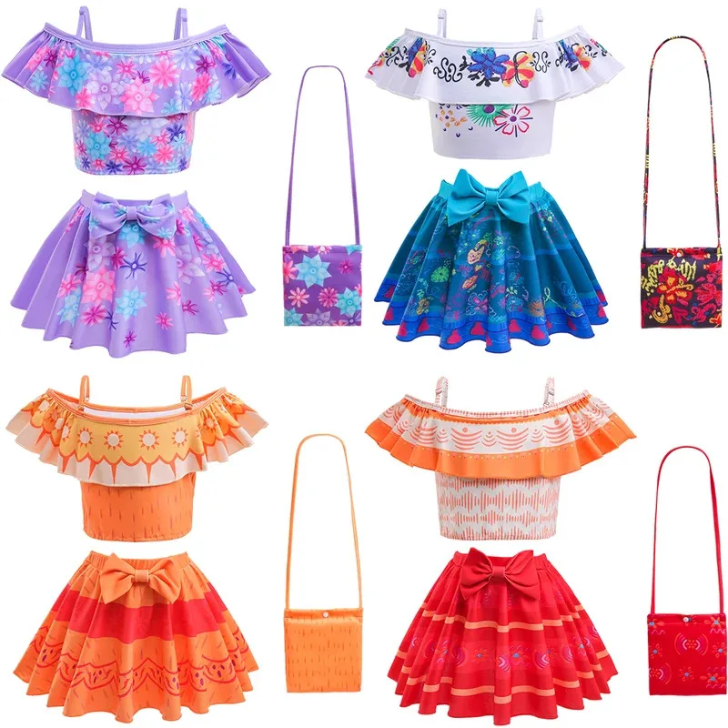 

l2025l Halloween Encanto Princess Mirabel Isabella Swimsuit Set Girl Summer Beachwear Pool Party Kids Bikini Fancy Flower Swimwe