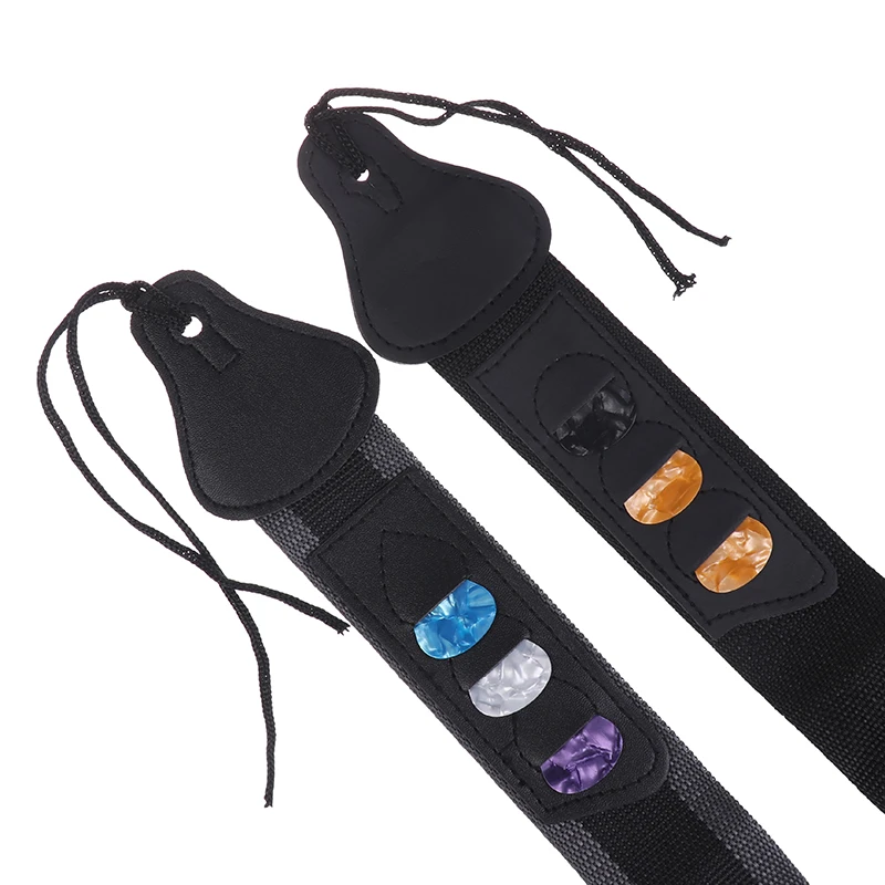 (HB05)Adjustable Electric Guitar Strap With 3 Guitar Picks Holders PU Leather Ends Acoustic Guitar Bass Strap Belt Accessories