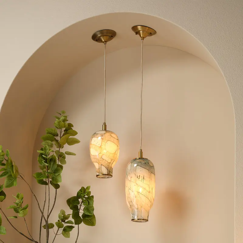 Italian Vintage 2026 Murano Art Glass Pendant Light Hand Blown Marbled Shade Brass Hanging Lamp for Bedside Kitchen Island