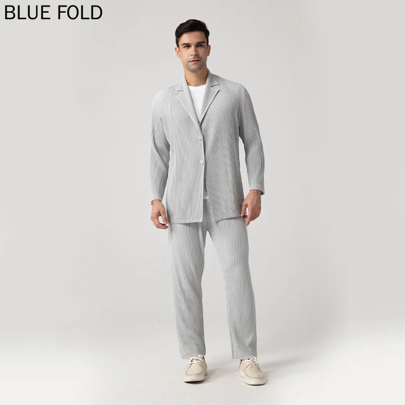 MIYAKE PLEATS-jaqueta casual para homens, preto e cinza, plissada high-end, solta e simples, drape veste, primavera e outono