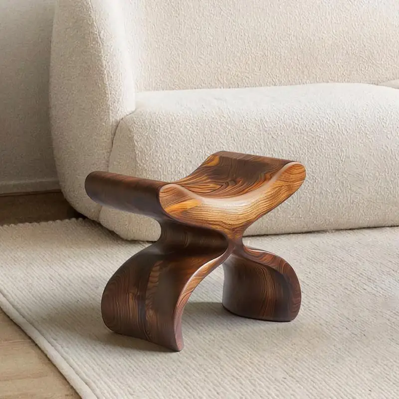 design sense, high-end solid wood low stool, antique style in the living room, log small stool, creative shoe changing stool