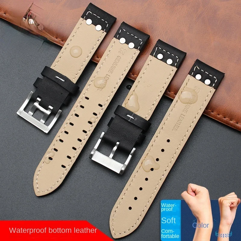 Genuine Leather Watch Strap for Hamilton Khaki Naval Aircraft Field Waterproof Sweat-Proof Soft Comfortable Watchband 20 22mm