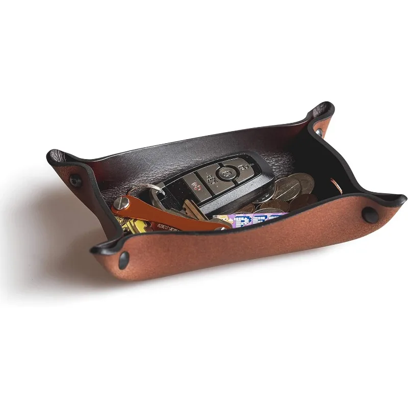 Leather Valet Tray for Men | Made in The USA | EDC Dump Tray for Keys, Phone, Wallet | Catch All Key Tray