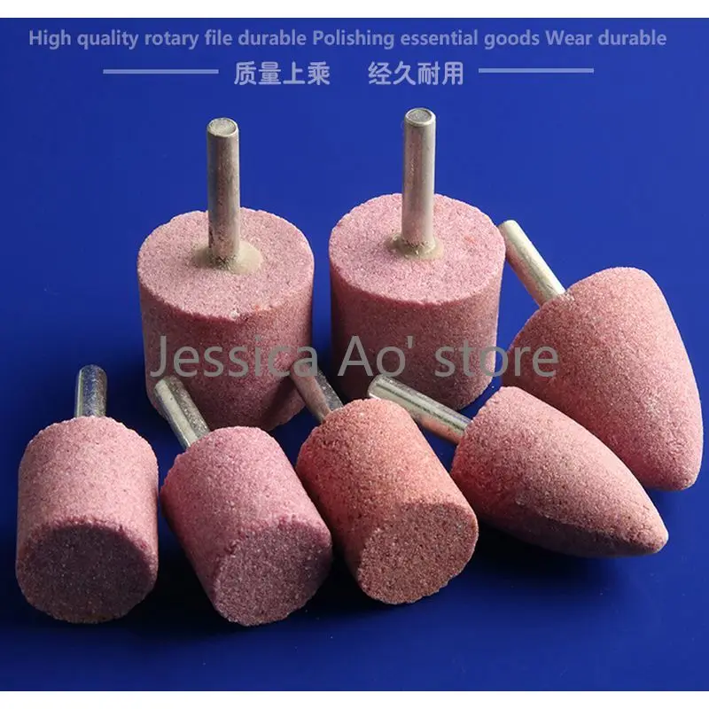 10pcs 16-40mm Red Corundum Grinding Head Cone/Cylinder Shape Metal Steel Abrasive Tools Stone Grinding Wheel 6mm Shaft