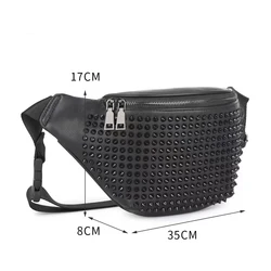 2024 Guangzhou High Quality Y2K Black PU Leather Fanny Waist Chest Purse Handbag With Rivet