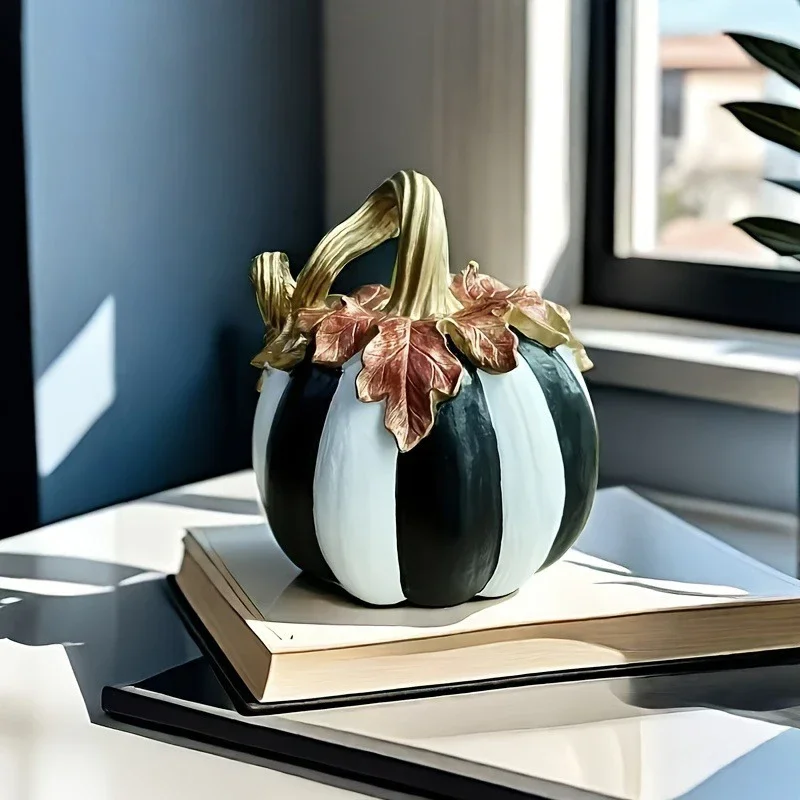 Painted Pumpkin Statue Halloween Decorations Minimalist Black and White Pumpkin Sculpture Ornaments Room Aesthetic Decor