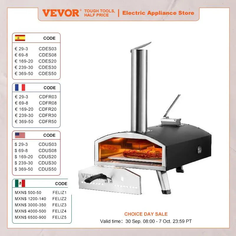 VEVOR Portable Outdoor Oven Pizza Oven Pellet & Chips & Charcoal Tri-Fuel Iron Spray Pizza Grill Includes Pizza Waterproof Cover