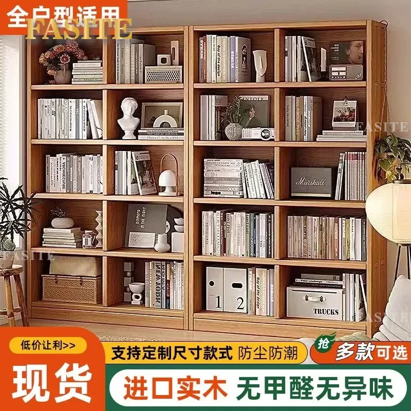 For All Solid Wood Bookshelf Floor to Ceiling Cabinet Multi Layer Bookcase Home Study Living Room Integrated Storage Wall
