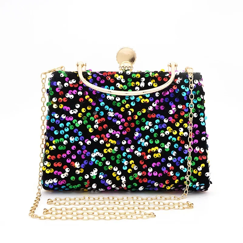 Ladies Fashion Gliter Bag Women Luxury Portable Trapezoidal Sequin Handbags with Crossshoulder Chain Shinny Bling Evening Bag