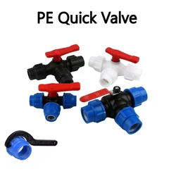 PE Quick Valve Irrigation Water Pipe Fittings Garden Farm Fast Connector Splitter 3-drożny rdzeń stalowy PE I.D 20mm ~ 63mm 1PC