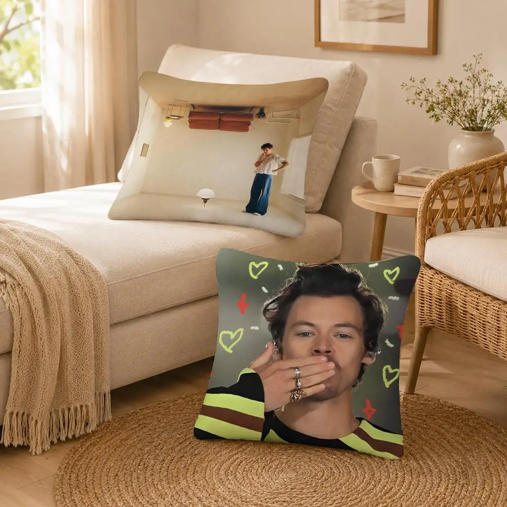 Singer Pop Rock Harry Styles Cushion Cover Soft Throw Pillow Cover Washable Plush Cushion Case for Sofa Bed Living Room