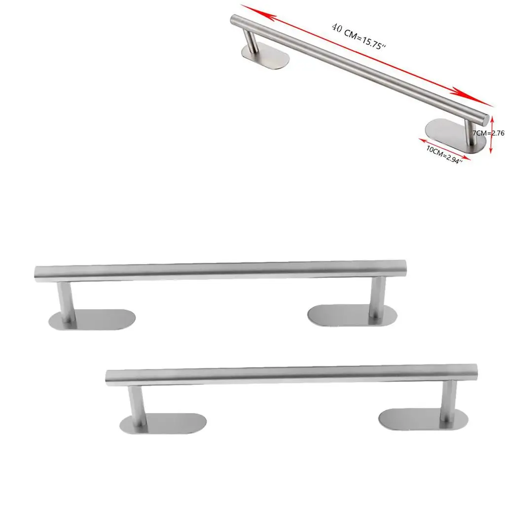 2Pcs Toilet Self Adhesive Towel Bar Shelf Rack Rail Holder Stainless Steel