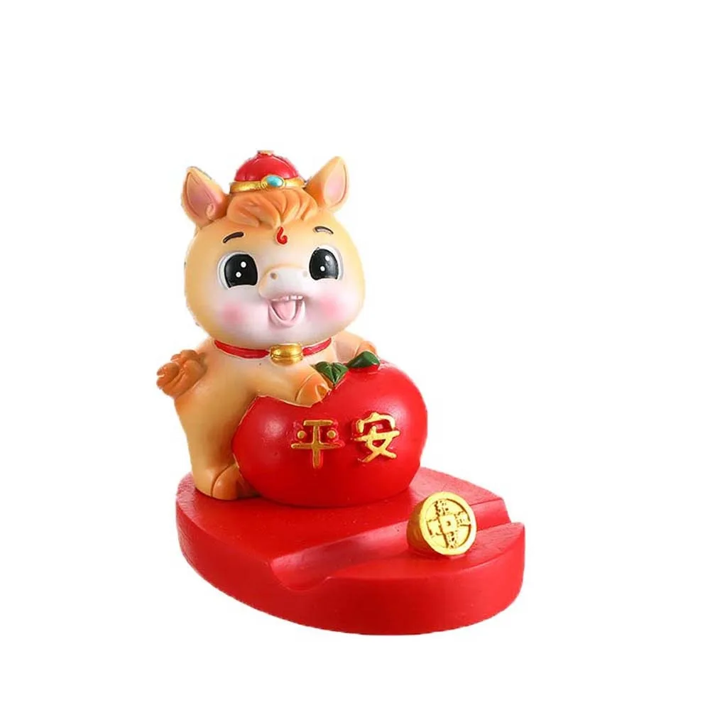

Resin Crafts Lion Dance Ornaments Festival Decorative Mascot Horse Year Figurines Lifelike Chinese Style Mobile Phone Stand