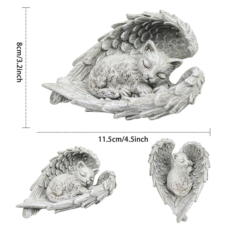 تمثال صغير من الراتنج لملاك النوم والحيوانات الأليفة ، نحت القط ، زخرفة تذكارية للكلب ، حرف ديكور حديقة المنزل #4