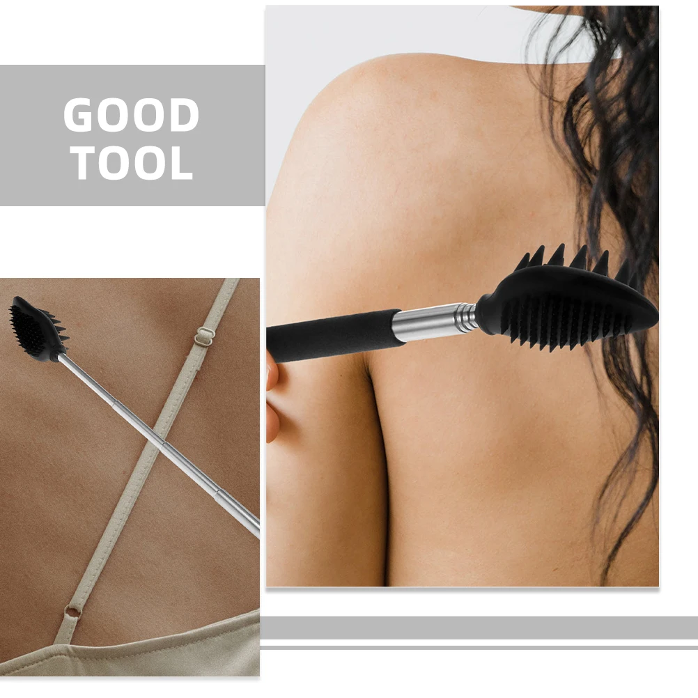 

2Pcs Black Silicone Massage Brush Back Scratcher Telescoping Itching Tool Portable Body Massager Anti Itch Device