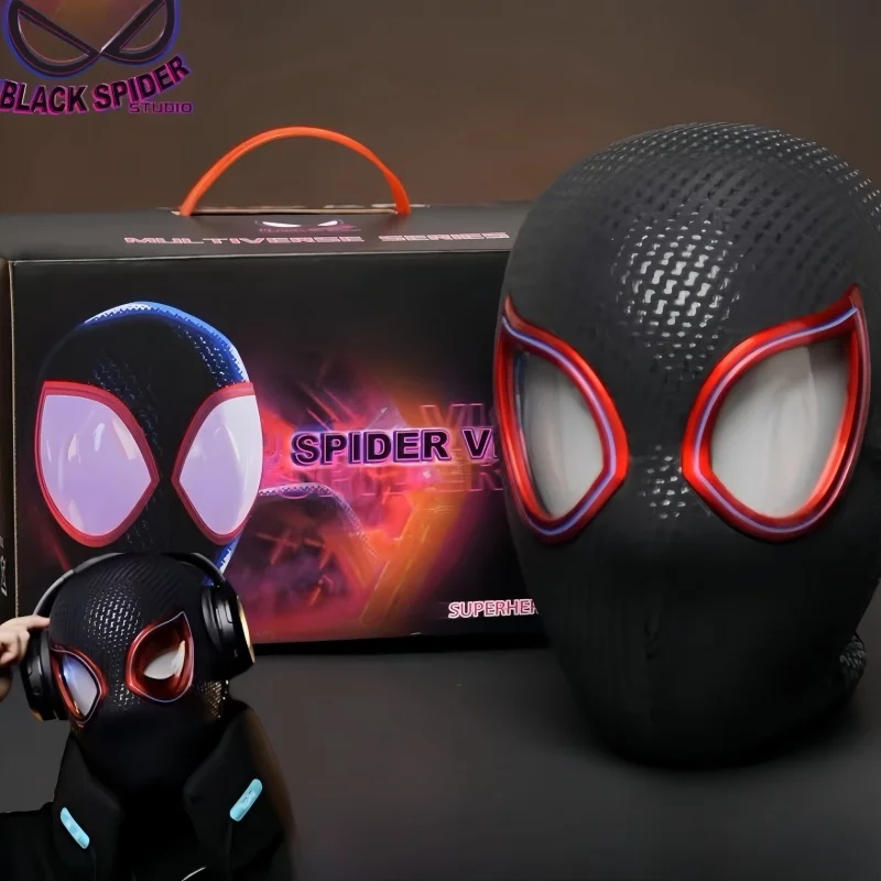 hot-mascara-miles-spiderman-headgear-cosplay-moving-eyes-electronic-mask-spider-man-1-1-remote-control-toys-for-adults-gift-toy